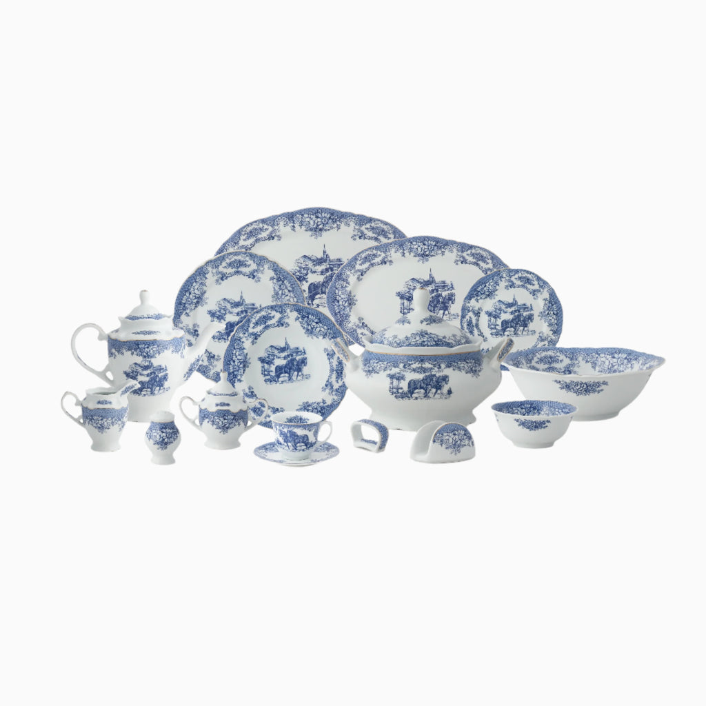 102-PIECE WHITE & BLUE DINNERWARE SET FOR 12-PERSON