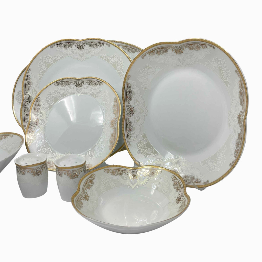 104-PIECE WHITE & GOLD DINNERWARE SET FOR 12-PERSON