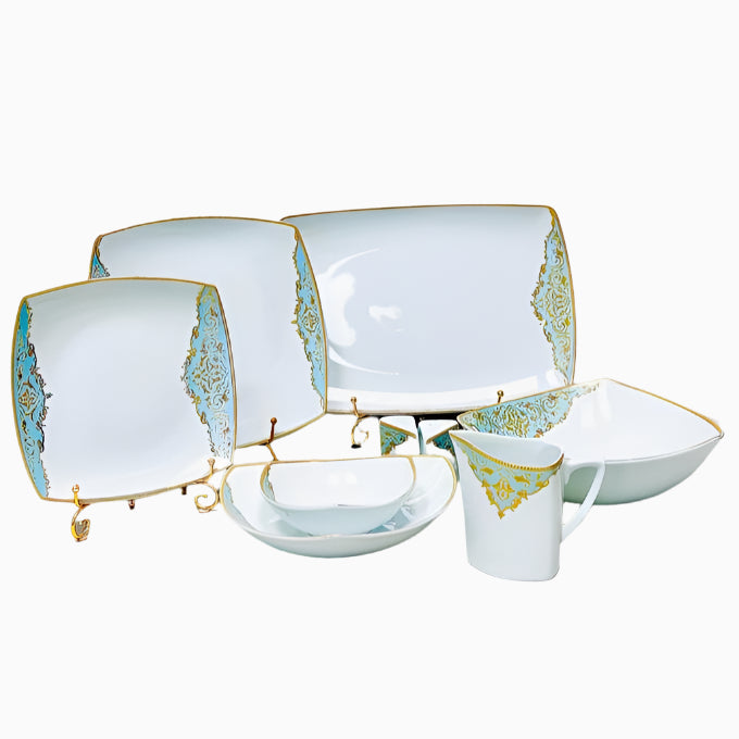 105-PIECE BLUE, WHITE & GOLD DINNERWARE SET FOR 12-PERSON