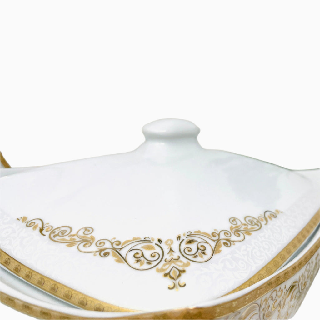 105-PIECE WHITE & GOLD DINNERWARE SET FOR 12-PERSON