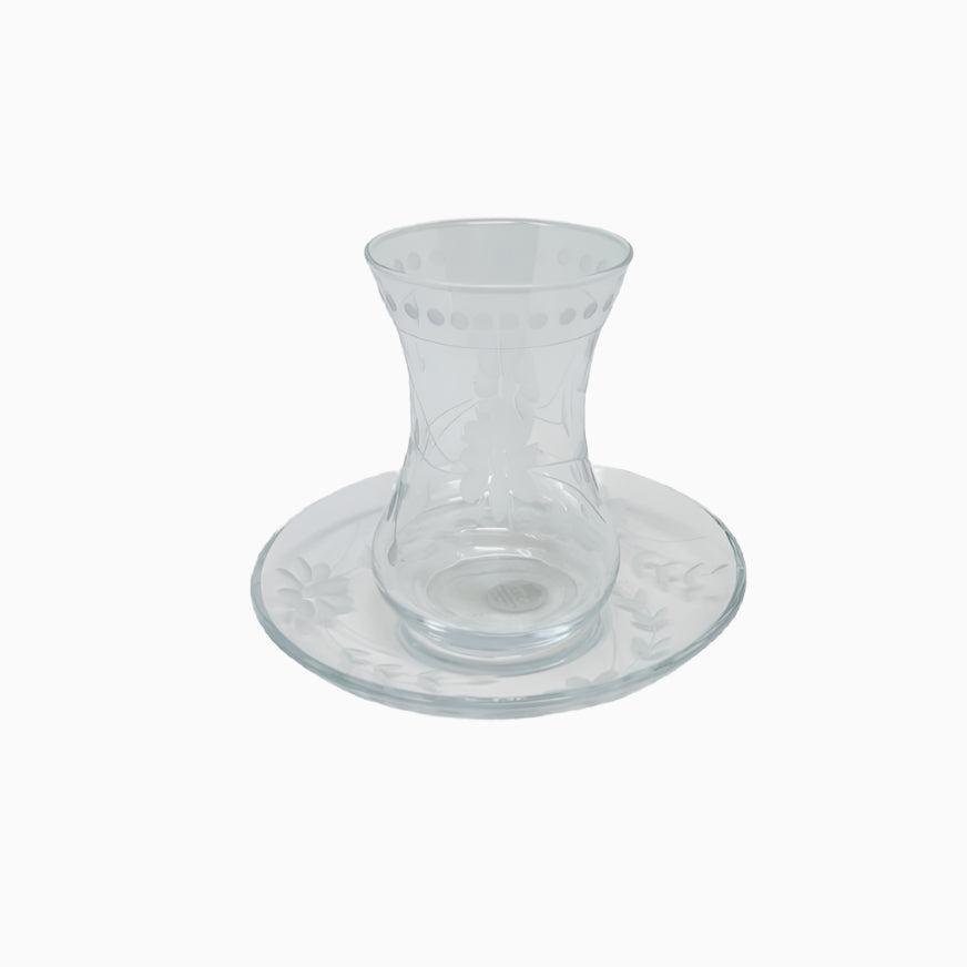 12-PIECE WHITE FLORAL DECORATED GLASS TEA SET