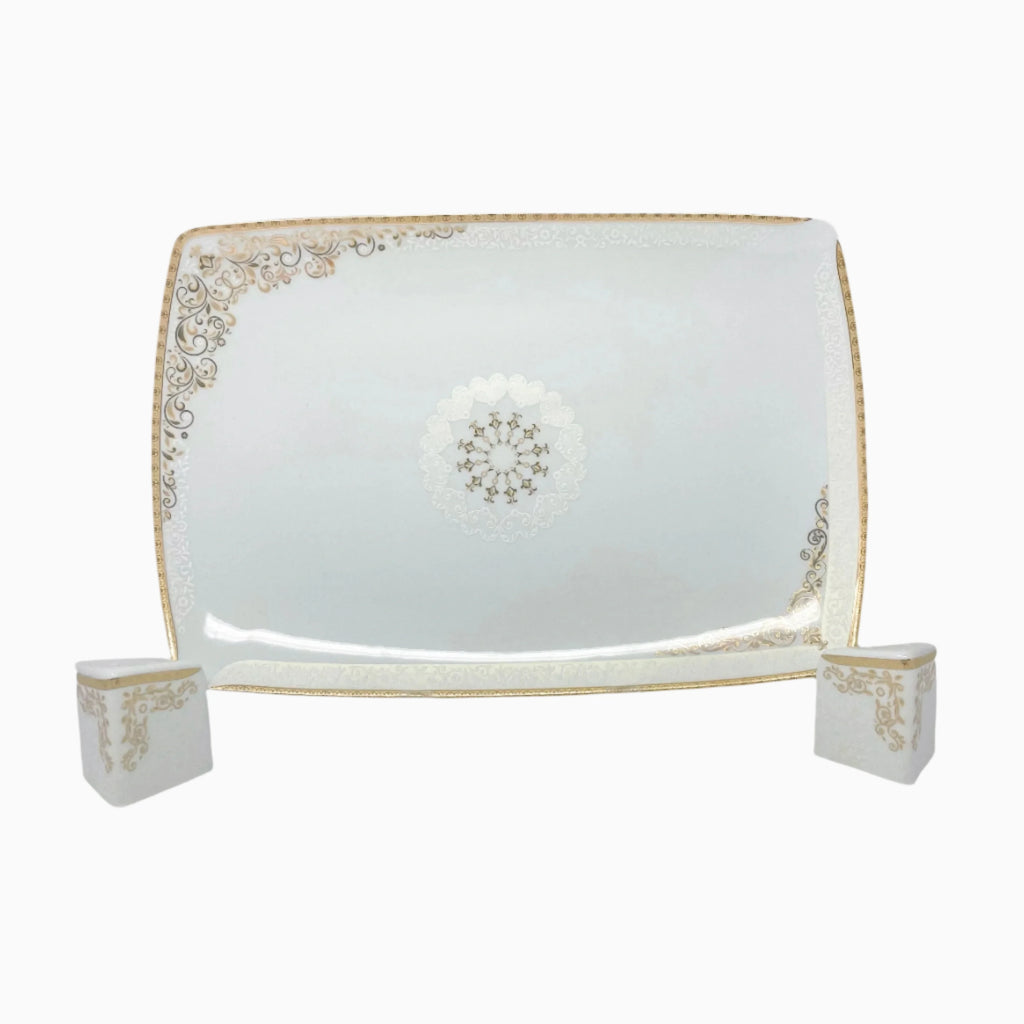 12 PERSON 105 PIECES WHITE AND GOLD DINNERWARE SET