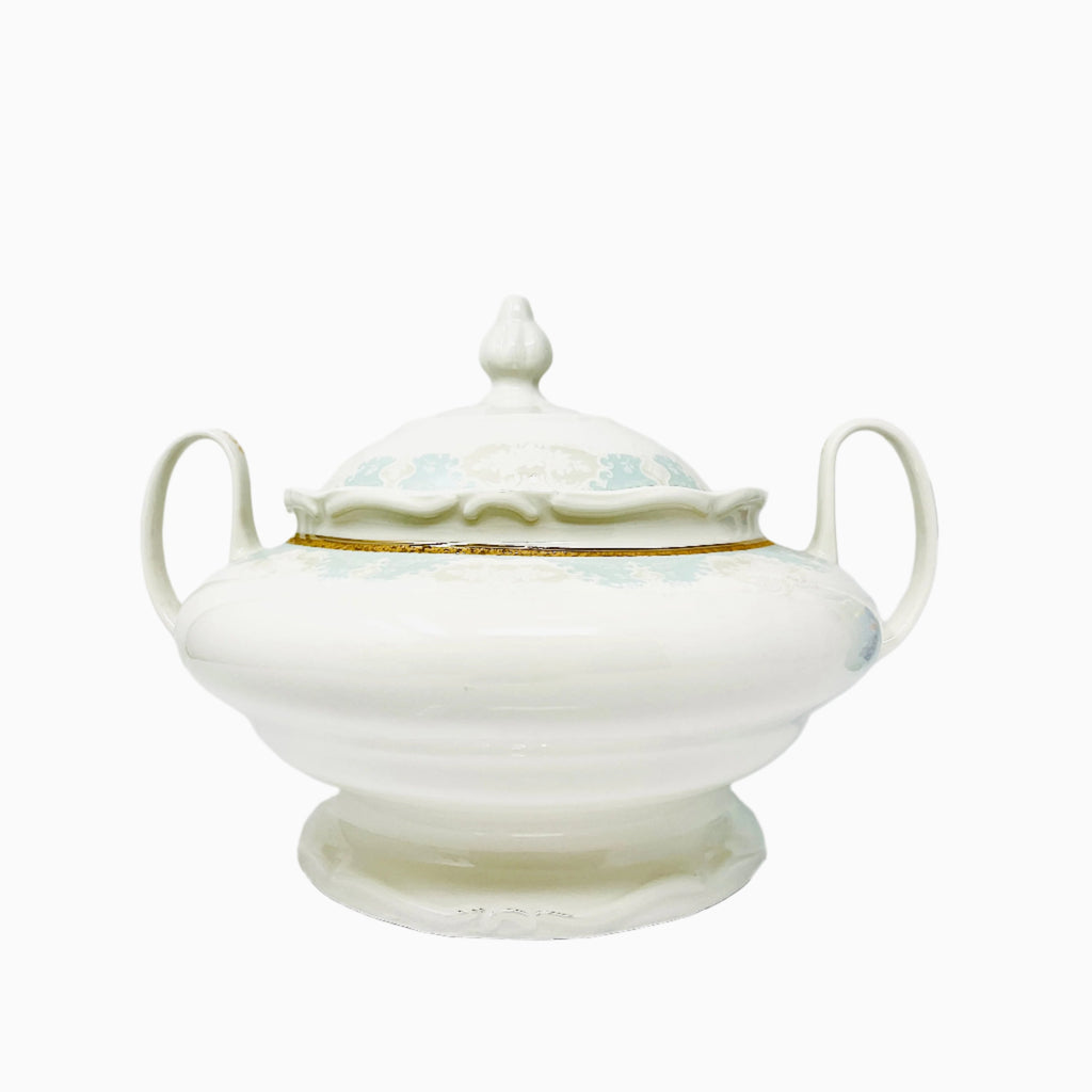 12 PERSON 98 PIECE WHITE & GOLD MARTA BLUE  DINNERWARE SET