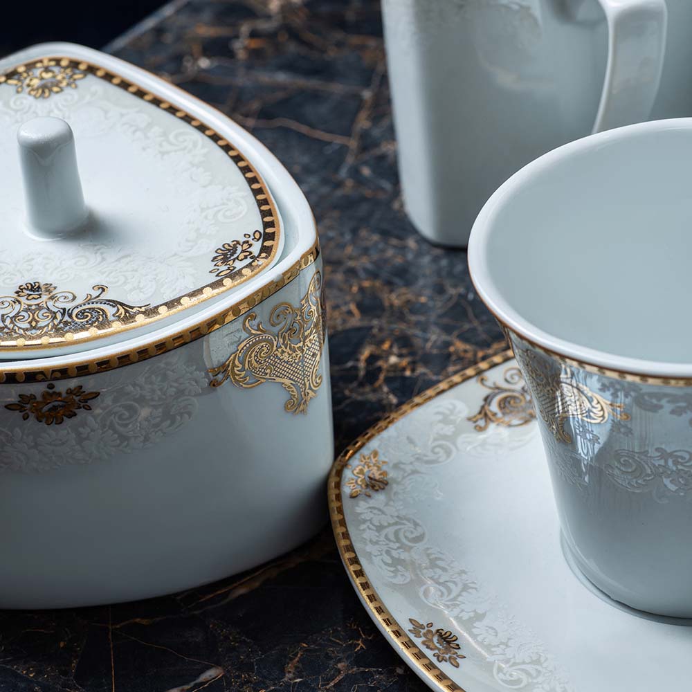 105-PIECE WHITE & GOLD DINNERWARE SET FOR 12-PERSON