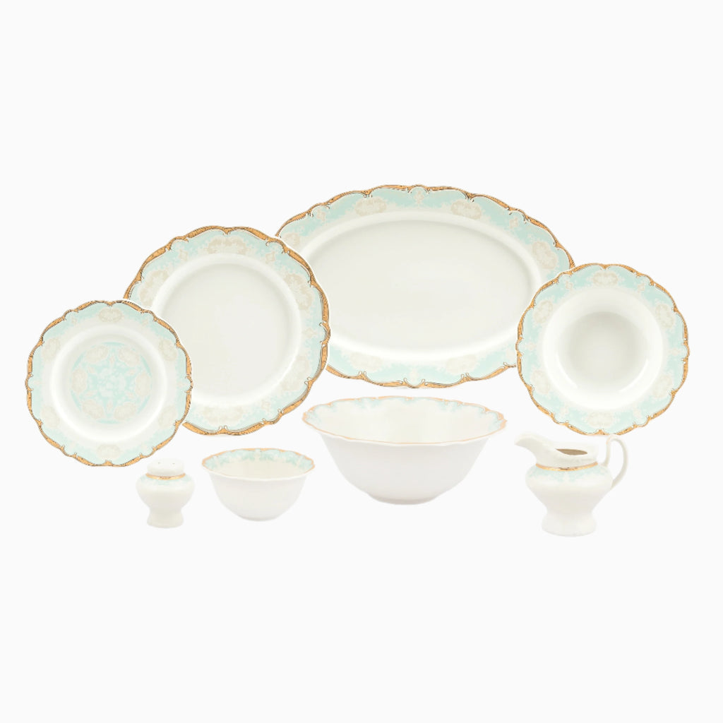 30-PIECE WHITE & GOLD MARTA BLUE DINNERWARE SET FOR 6-PERSON