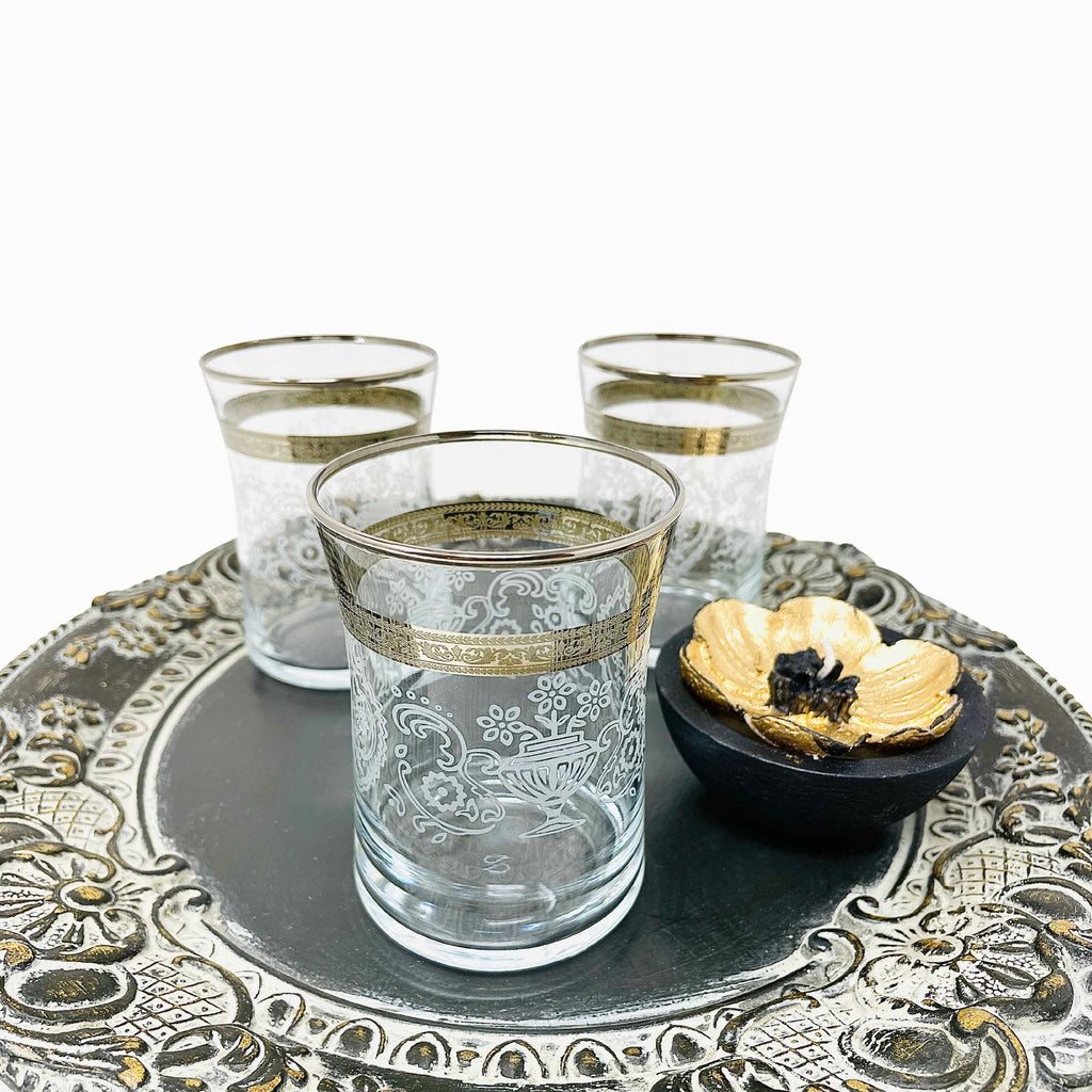 6-PIECE SILVER DECORATED STEMLESS