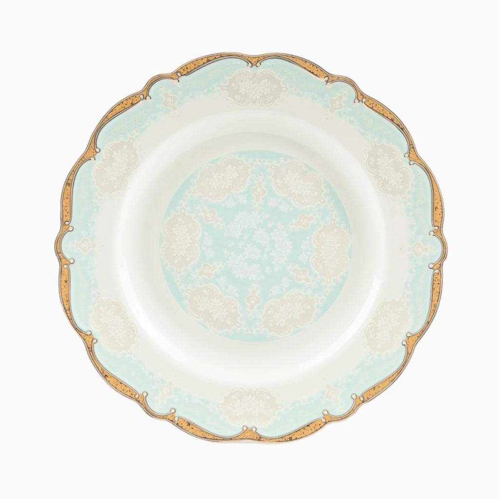6 PERSON 30 PIECE WHITE & GOLD MARTA BLUE DINNERWARE SET