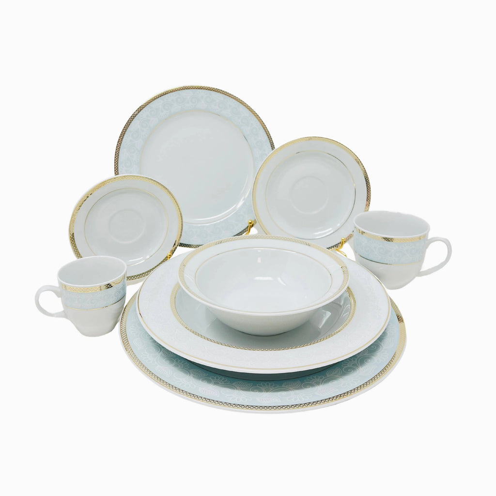 83-PIECE SILVER & BLUE DINNERWARE SET FOR 12-PERSON