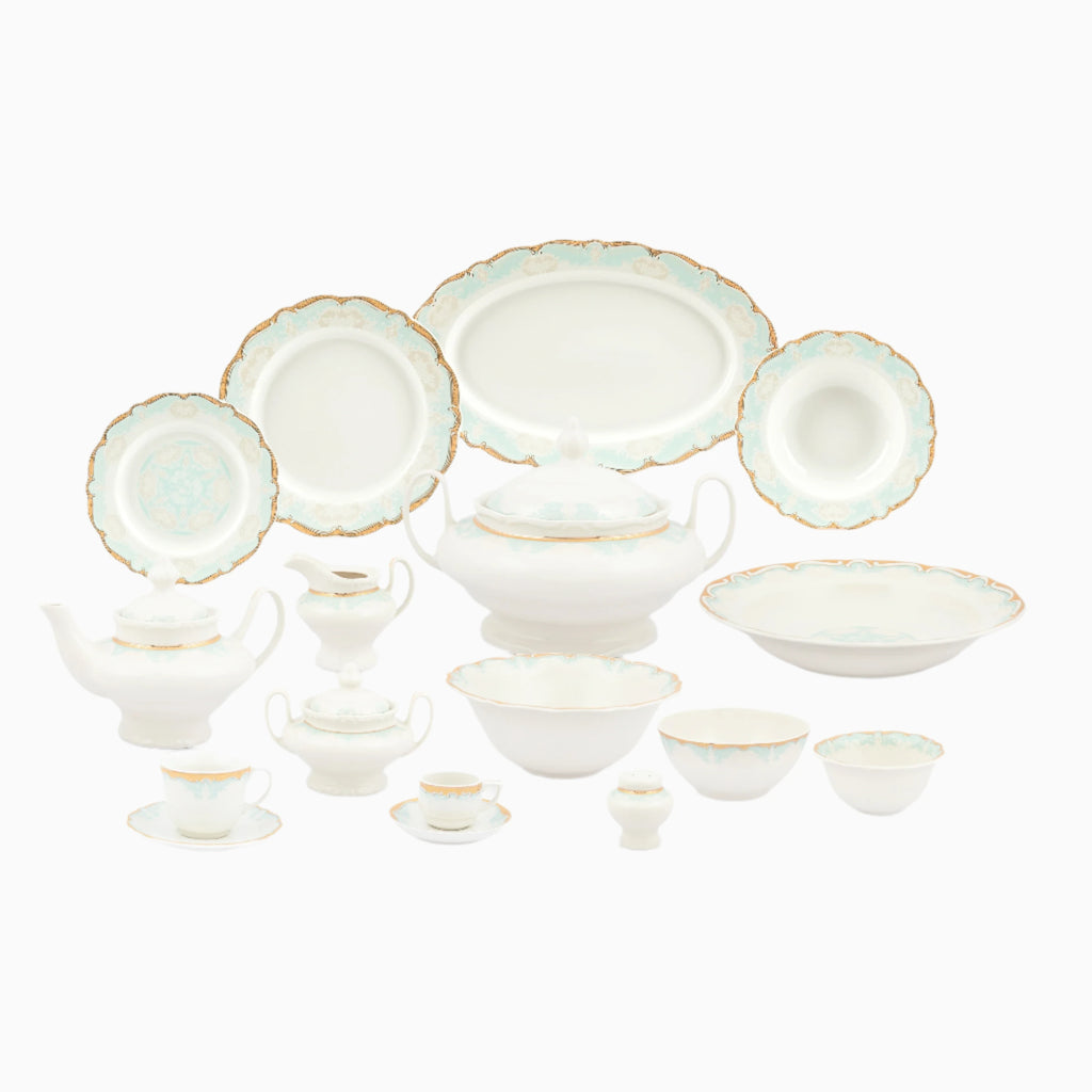 98-PIECE WHITE & GOLD MARTA BLUE DINNERWARE SET FOR 12-PERSON