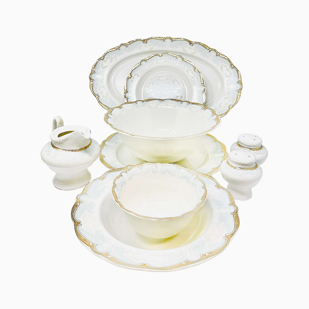 98-PIECE WHITE & GOLD MARTA BLUE DINNERWARE SET FOR 12-PERSON