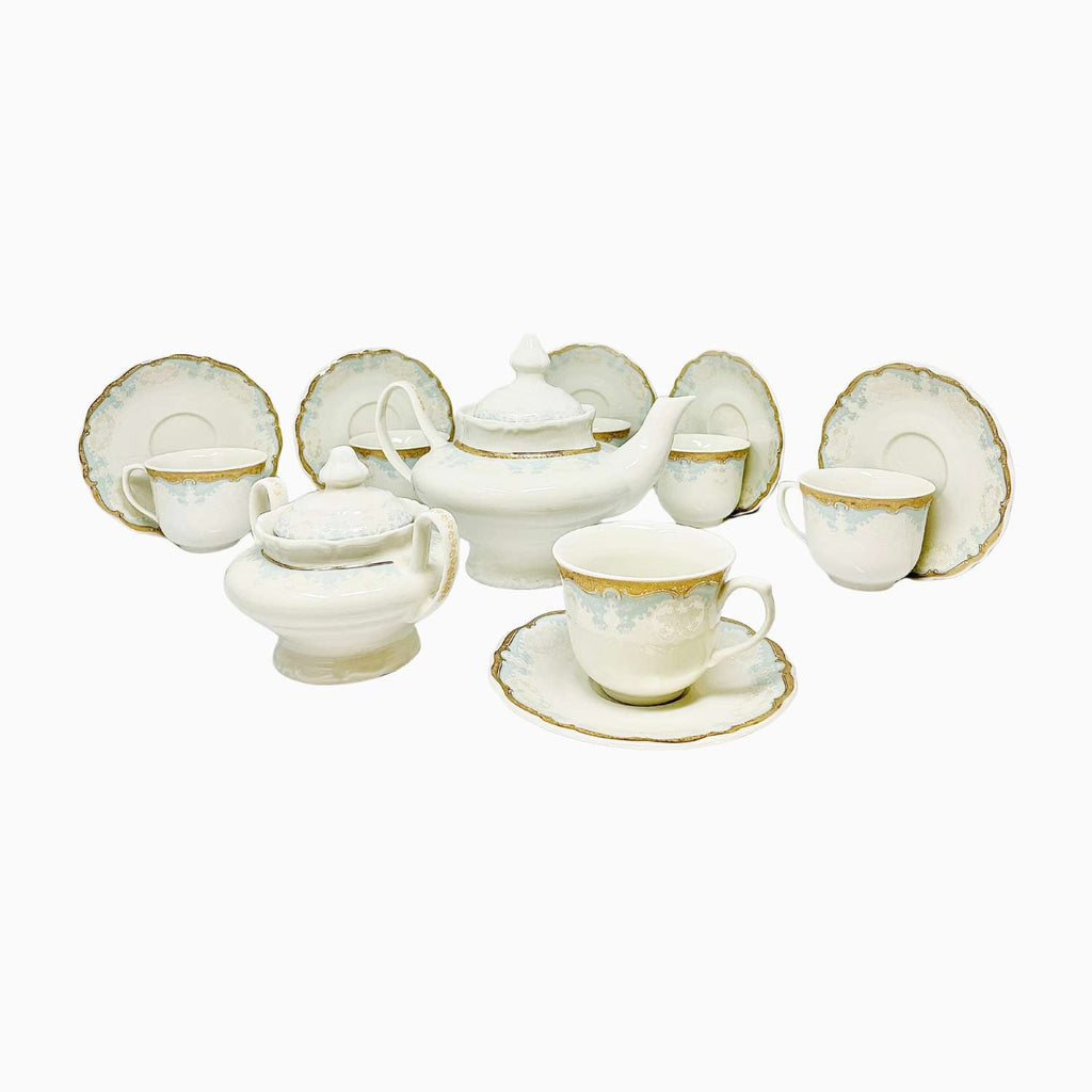 98-PIECE WHITE & GOLD MARTA BLUE DINNERWARE SET FOR 12-PERSON