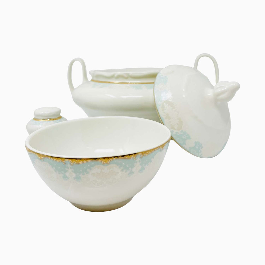 98-PIECE WHITE & GOLD MARTA BLUE DINNERWARE SET FOR 12-PERSON