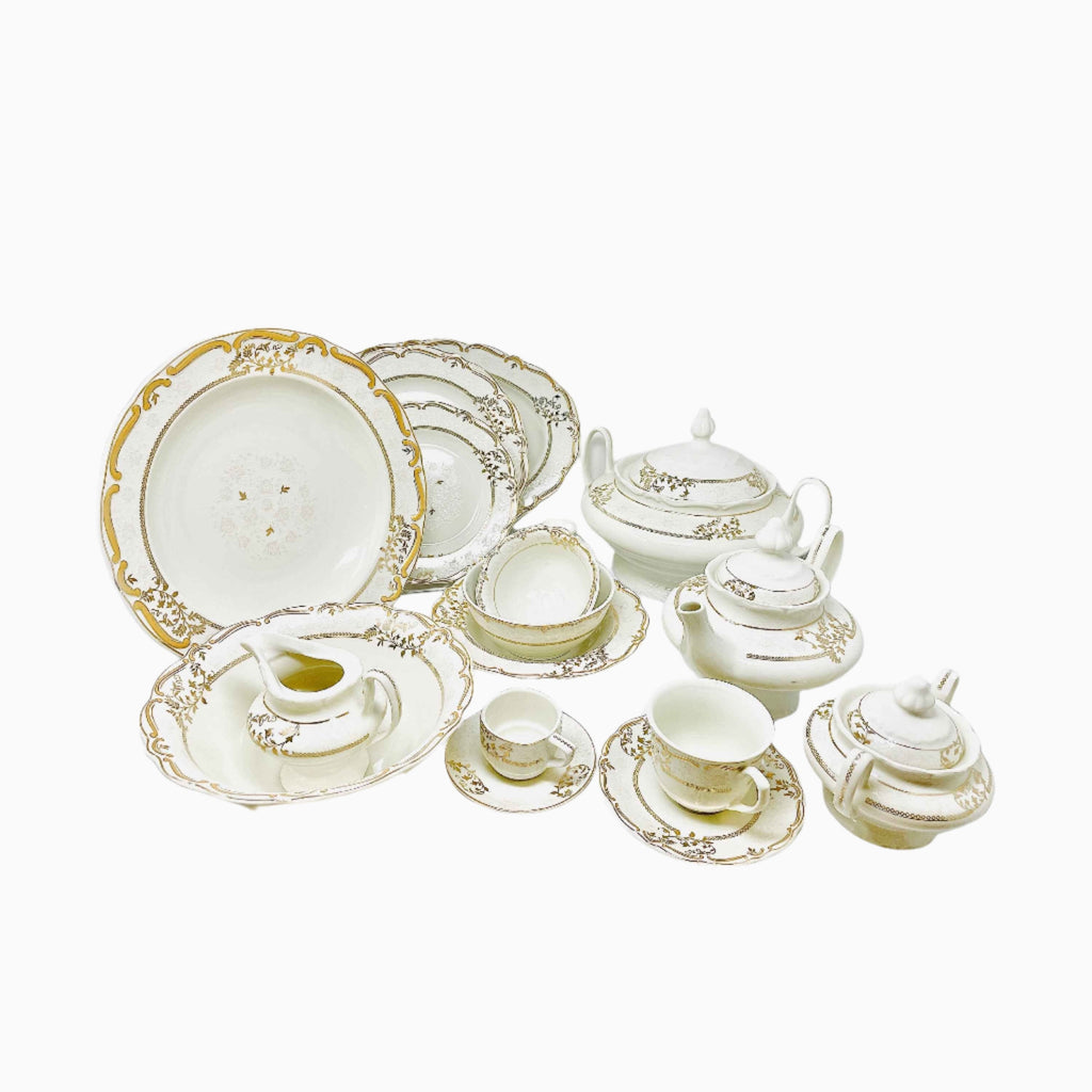 98-PIECE WHITE & GOLD PAOLA DINNERWARE SET FOR 12-PERSON