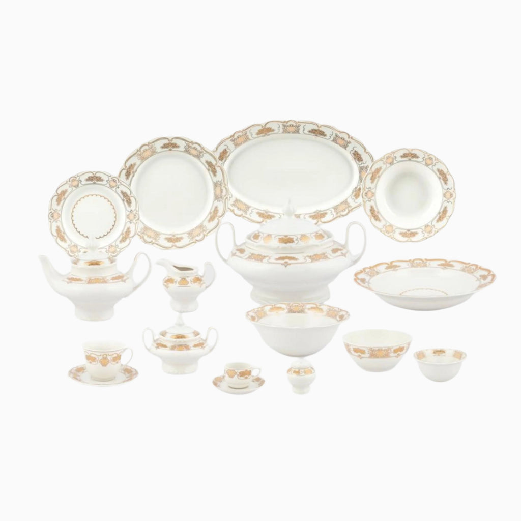 98-PIECE WHITE & GOLD SHAKIRA DINNERWARE SET FOR 12-PERSON