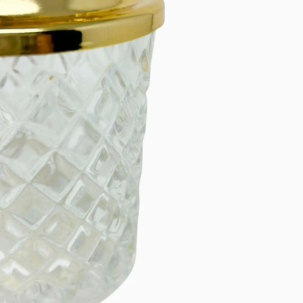 GLASS JAR WITH GOLDEN TONE LID, FLOWER COLLECTION
