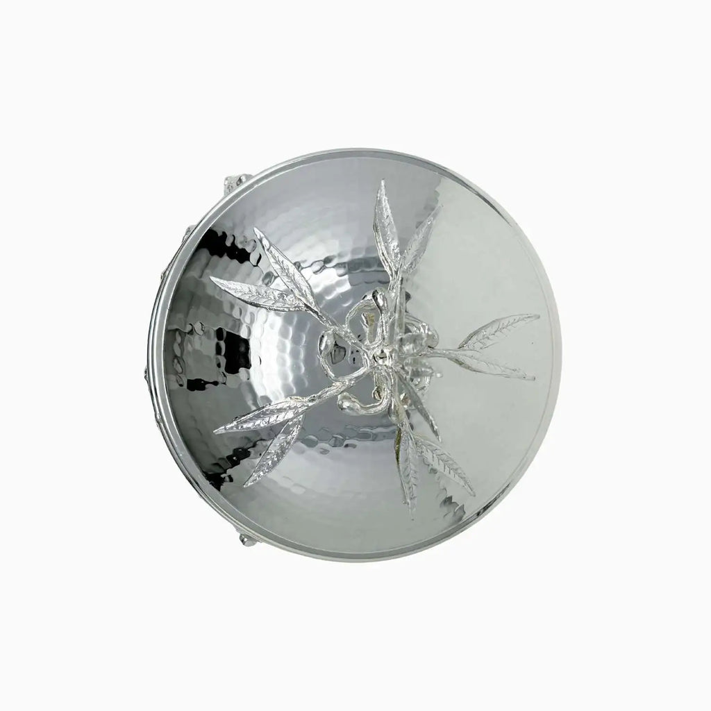 GLASS SNACK BOWL ON SILVER TONE STAND