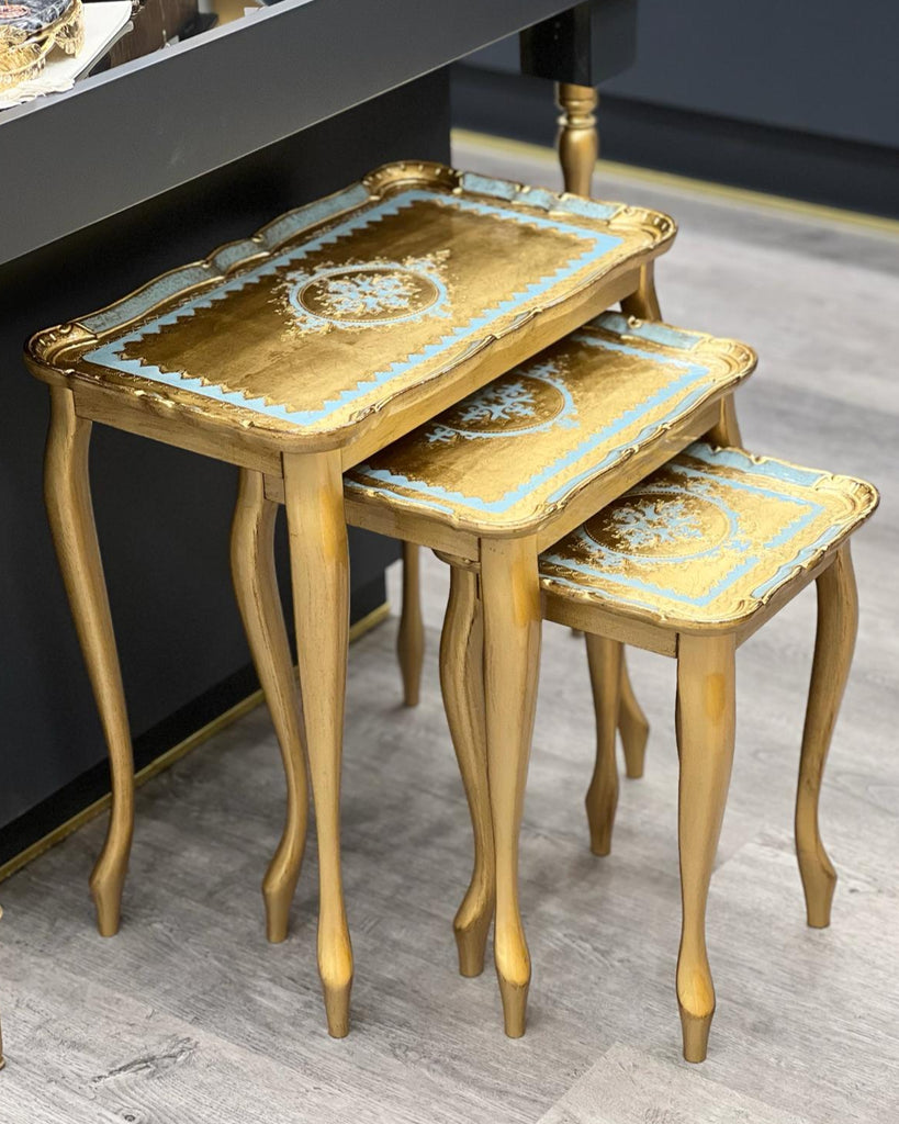 GOLDEN NESTING ITALIAN TABLES SET. NOBLE HOME GIFTS