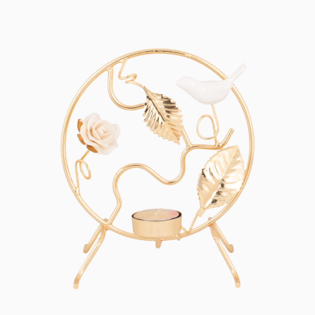 GOLDEN TONE CANDLE HOLDER. NOBLE HOME GIFTS