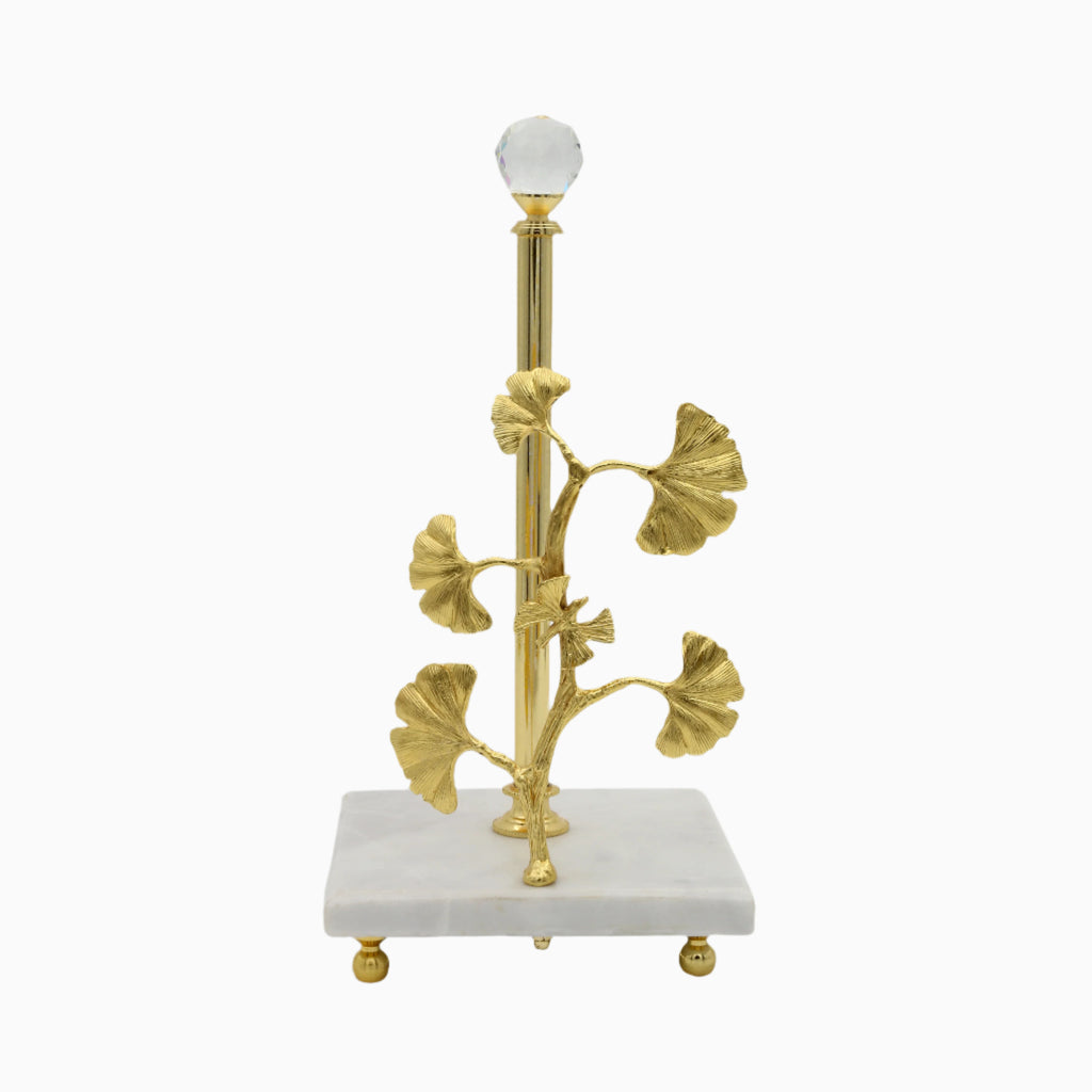 GOLDEN TONE PAPER TOWEL HOLDER ON MARBLE STAND, BUTTERFLY COLLECTION. NOBLE HOME GIFTS