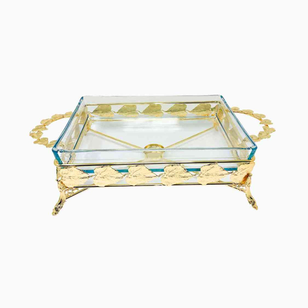 GOLDEN TONE PYREX SERVING DISH WITH WARMER