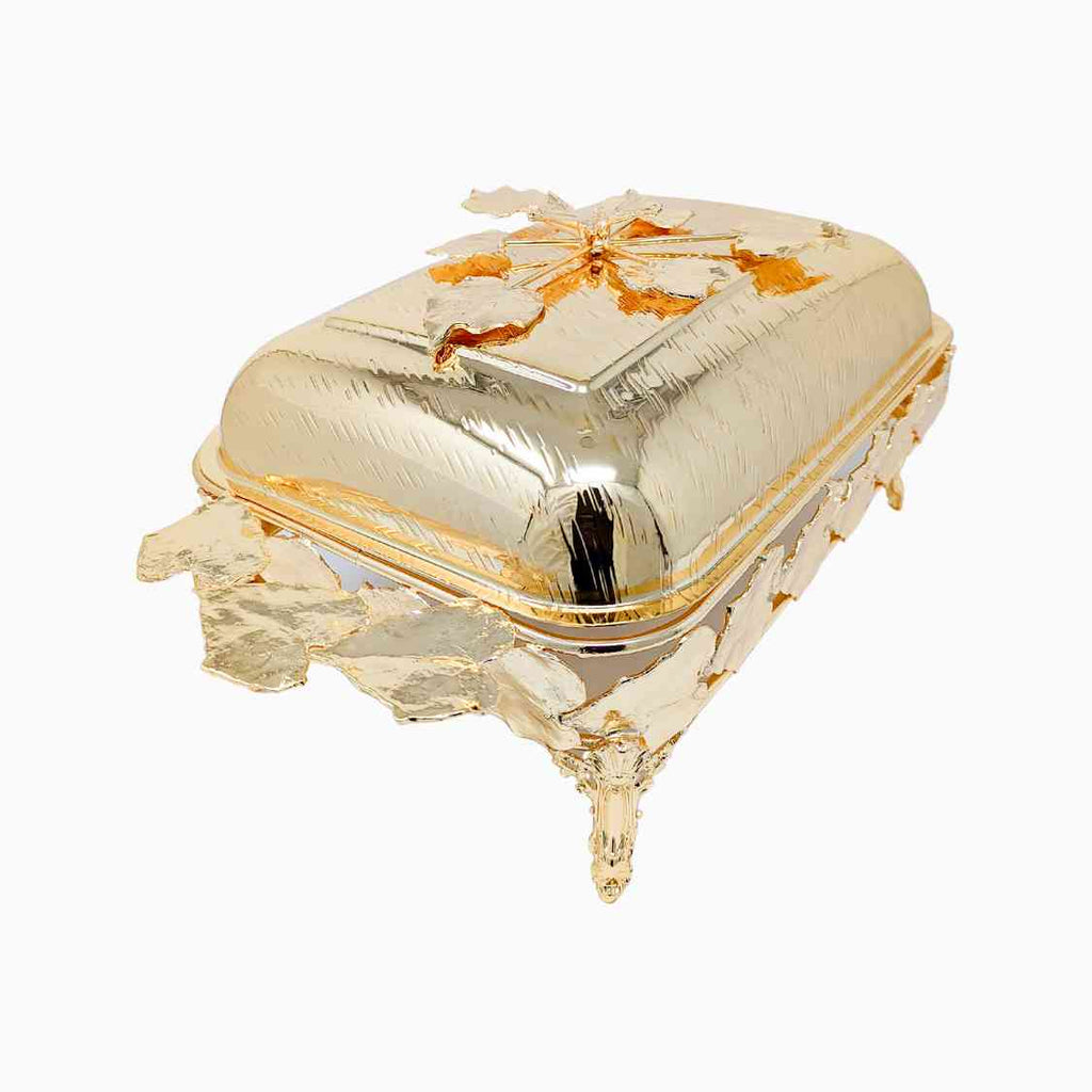 GOLD RECTANGULAR OVENWARE WITH GOLDEN FLOWERS