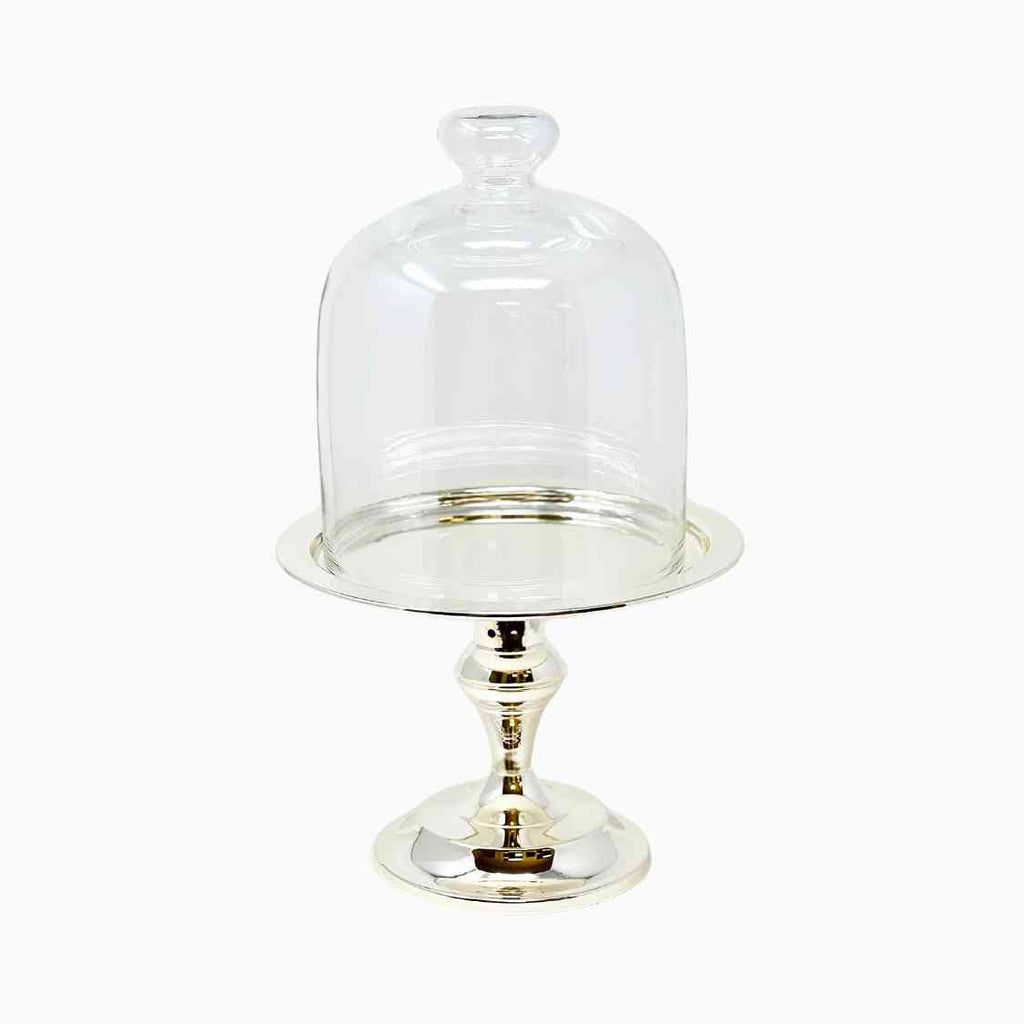 GOLD & SILVER CAKE STAND WITH GLASS LID