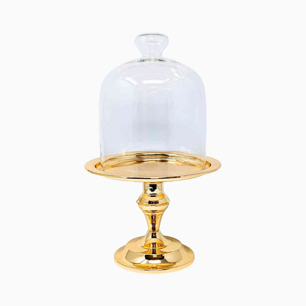 GOLD & SILVER CAKE STAND WITH GLASS LID