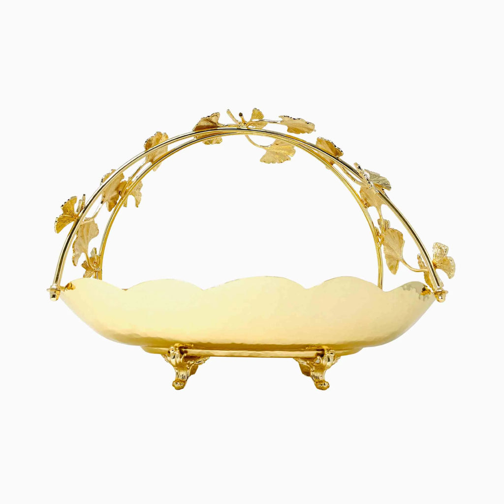 GOLD TONED SERVING PLATE WITH BUTTERFLY HANDLE