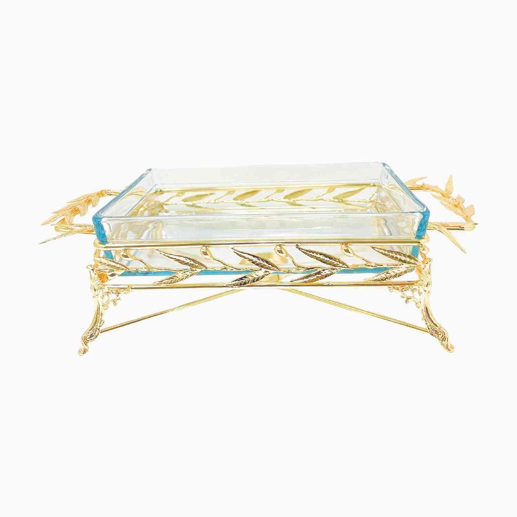 GOLDEN TONE SERVING DISH WITH WARMER. NOBE HOME GIFTS