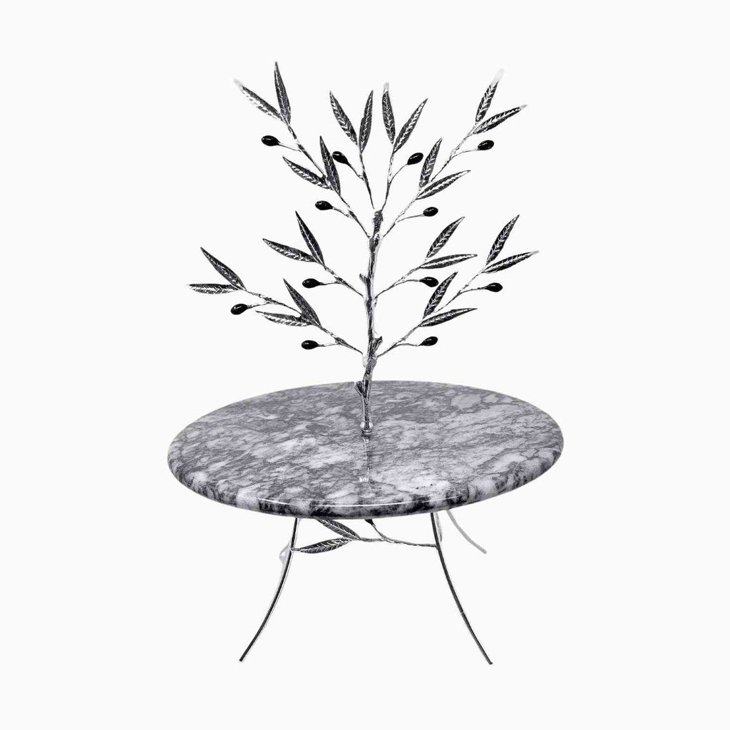 GRAY MARBLE BOARD ON SILVER TONE STAND. NOBLE HOME GIFTS
