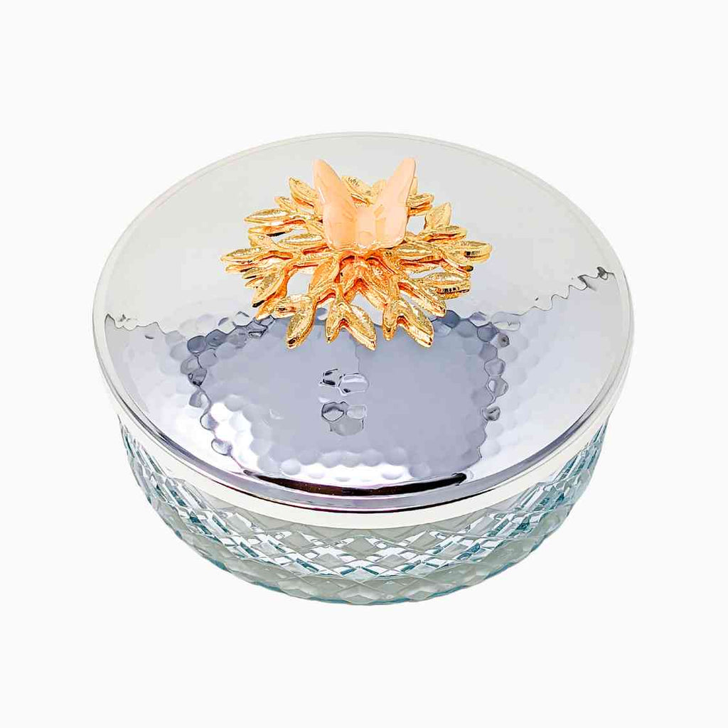 LARGE BUTTERFLY SILVER LID SNACK JAR