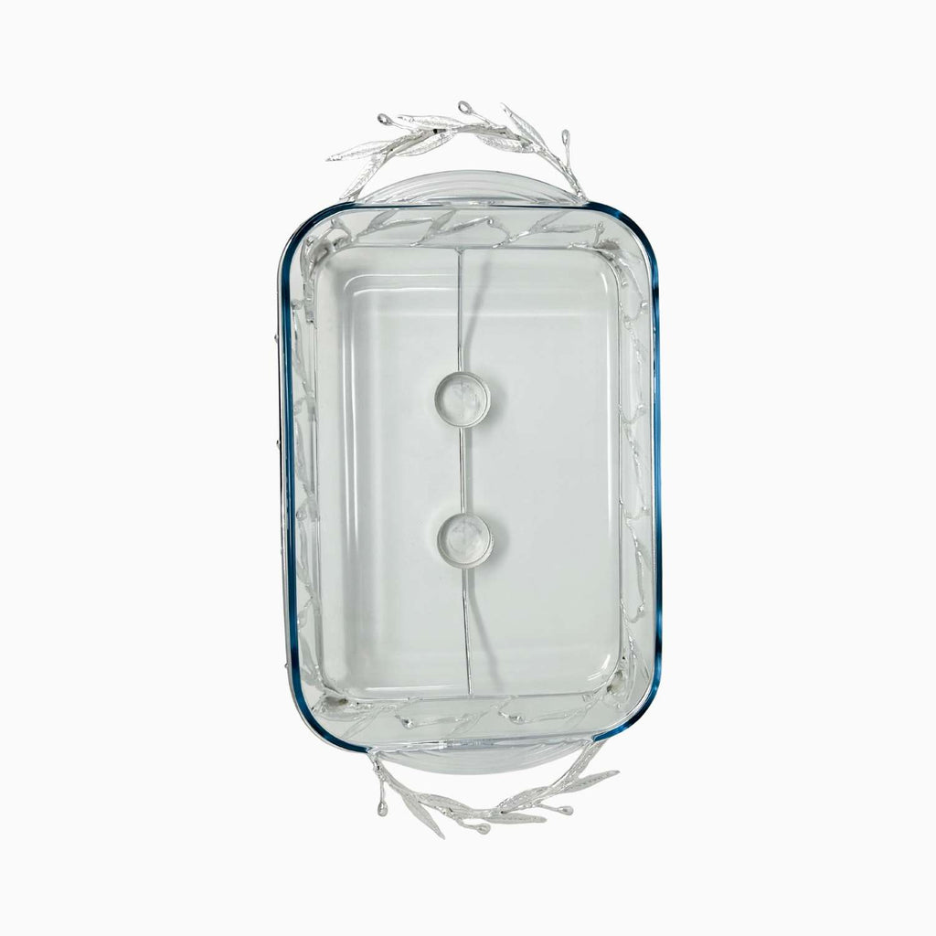 LARGE RECTANGULAR PYREX DISH STAND WITH WARMER, OLIVE LEAF COLLECTION