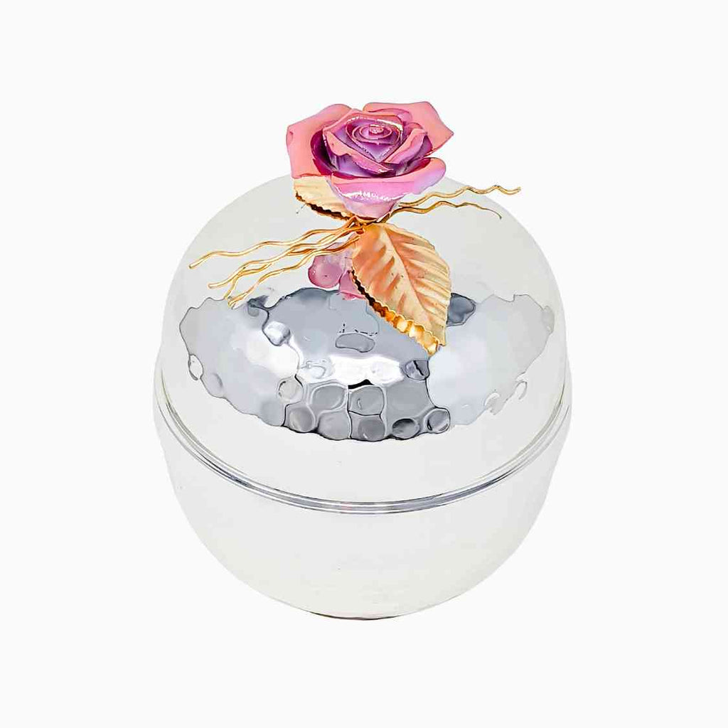 LARGE SIZE JAR WITH GOLD LEAF & PURPLE ROSE