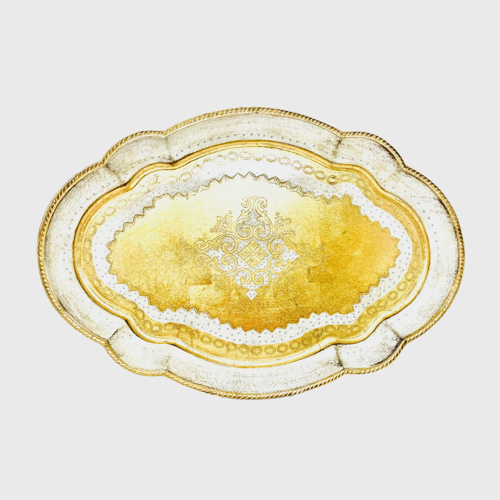 OVAL GOLD & WHITE POLKA DOT ITALIAN TRAY