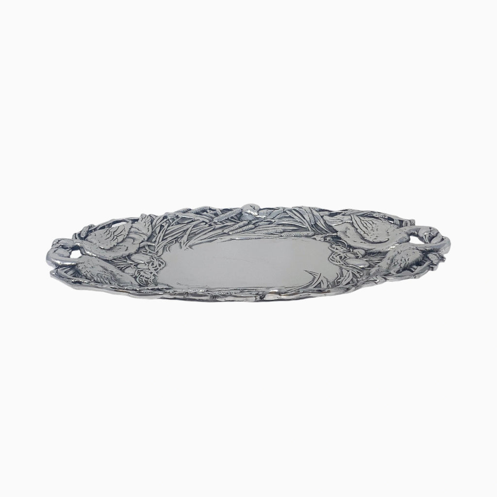 OVAL SILVER TRAY WITH SWANS