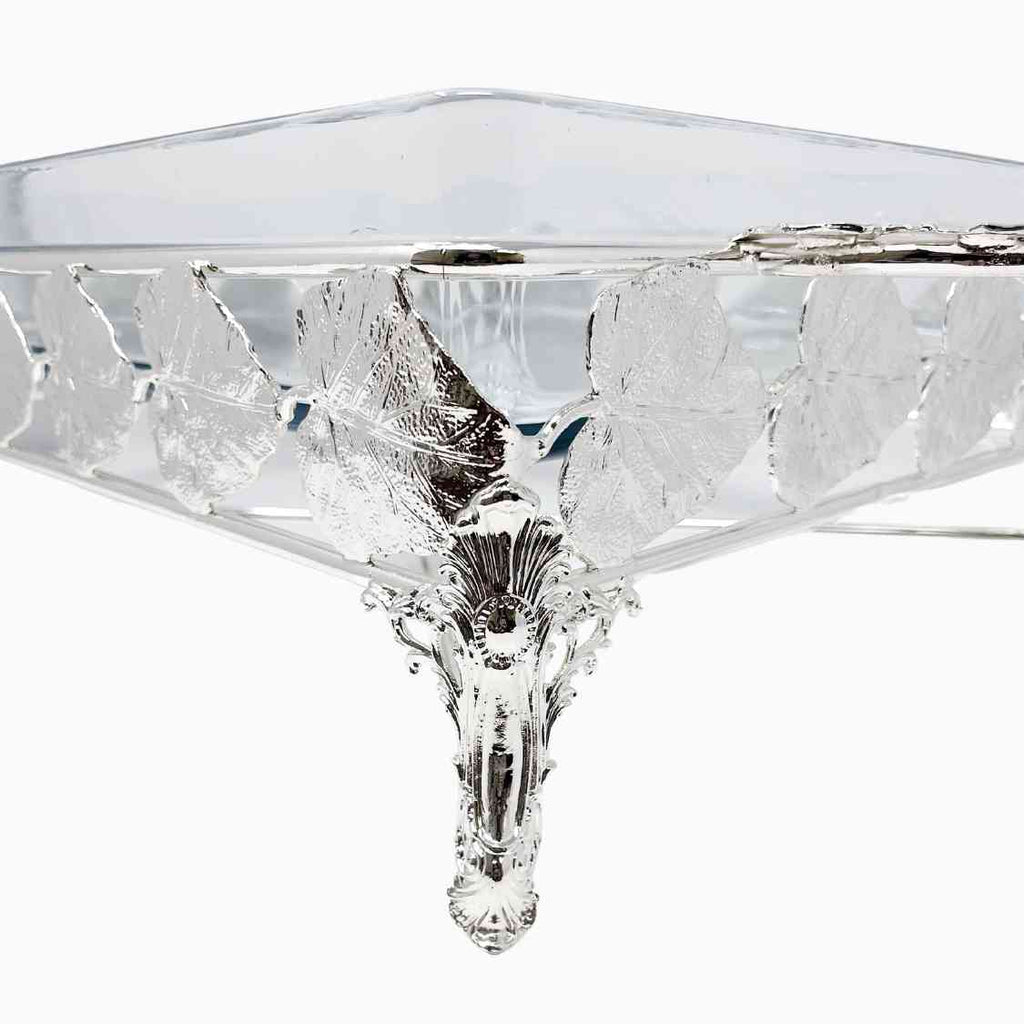 PYREX SERVING DISH ON SILVER TONE STAND WITH WARMER