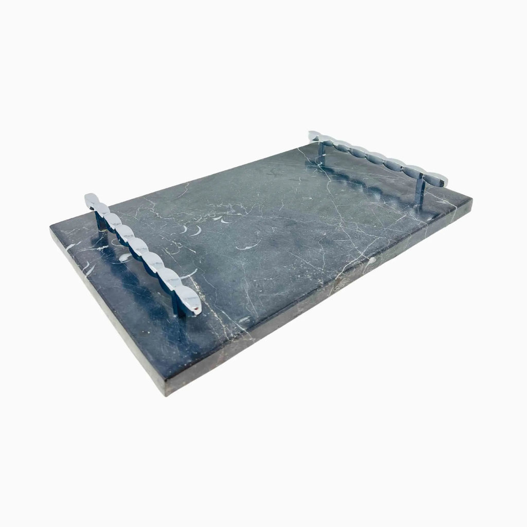 RECTANGULAR MARBLE SERVING BOARD WITH HANDLES