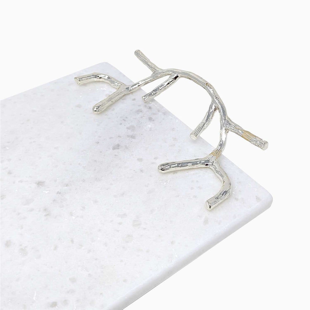 RECTANGULAR MARBLE SERVING BOARD, WITH SILVER BRANCH