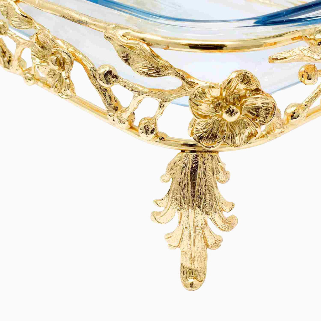 RECTANGULAR PYREX SERVING DISH ON GOLD TONE FLOWER BRANCH STAND