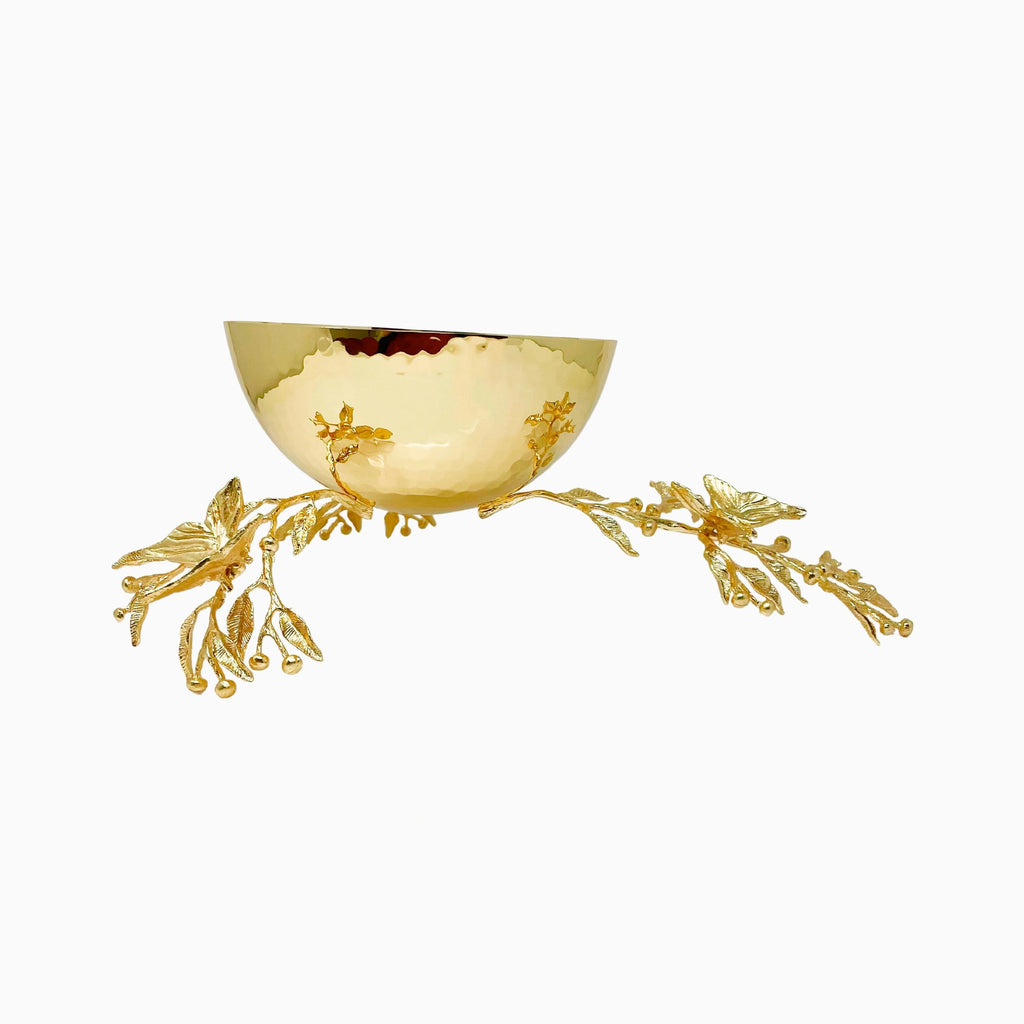 ROUND SERVING BOWL ON GOLDEN TONE STAND