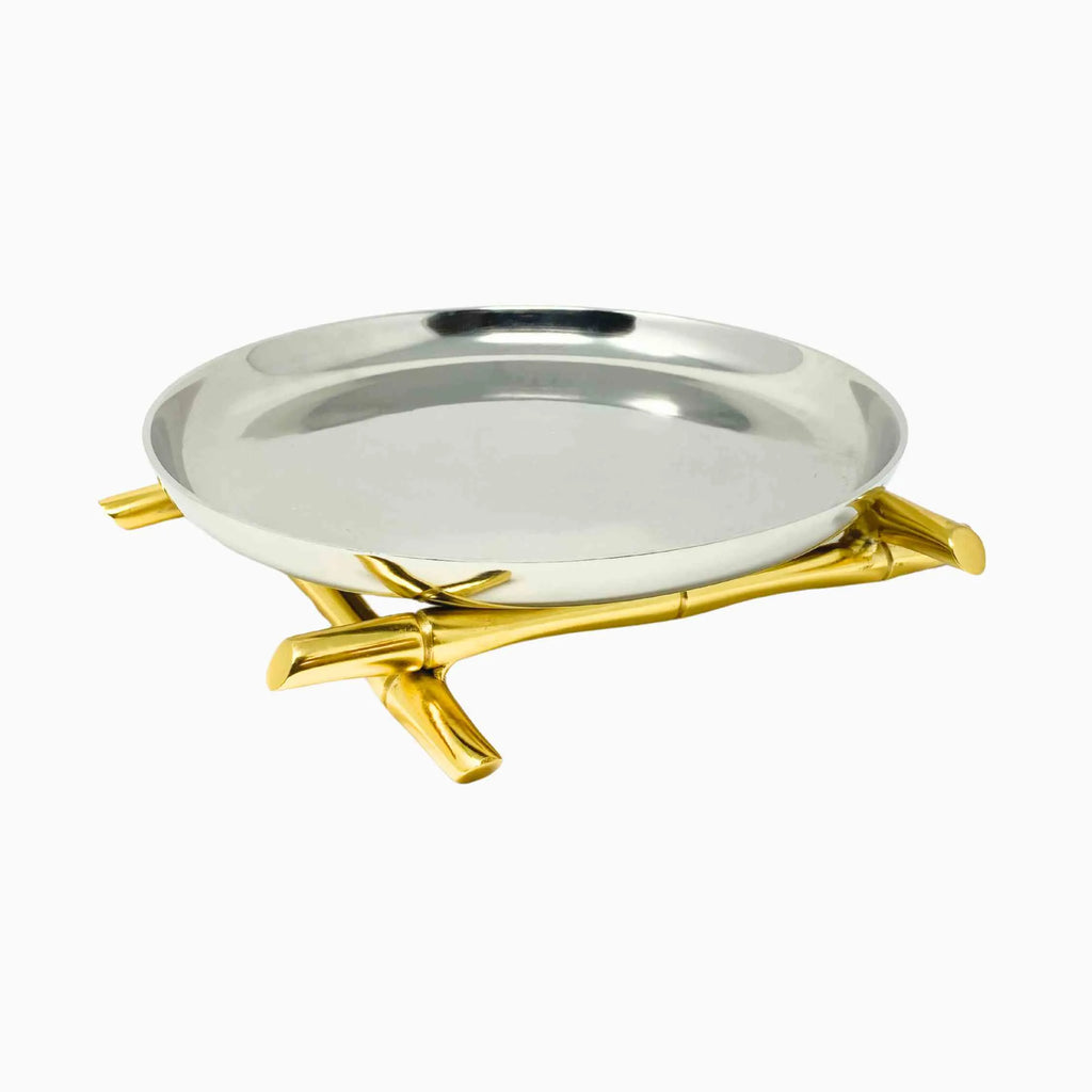 ROUND SERVING PLATE, GOLD & SILVER, BAMBOO COLLECTION