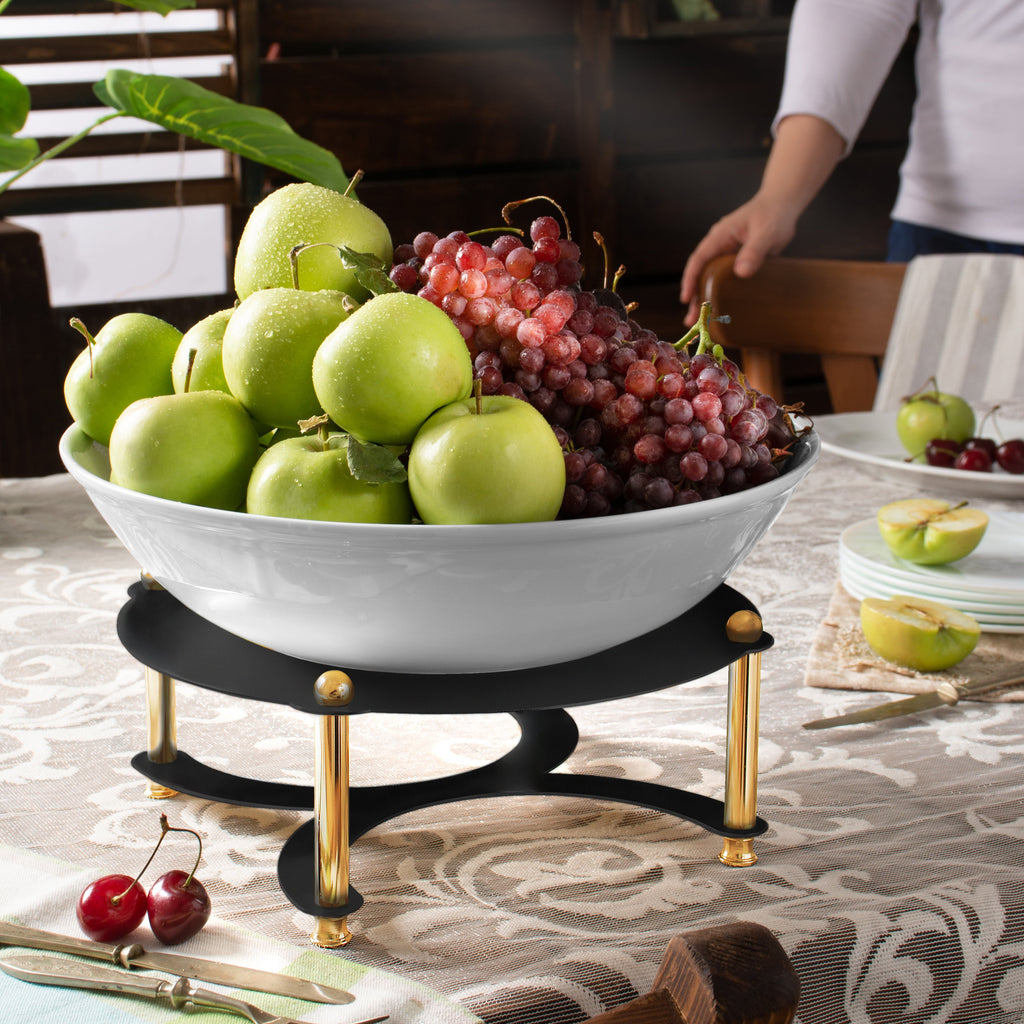 ROUND SOUP BOWL ON BLACK AND GOLD STAND