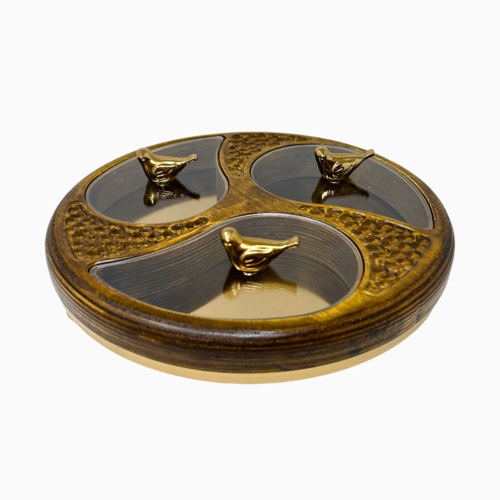 ROUND THREE SECTION SNACK BOWL, BIRD COLLECTION. NOBLE HOME GIFTS