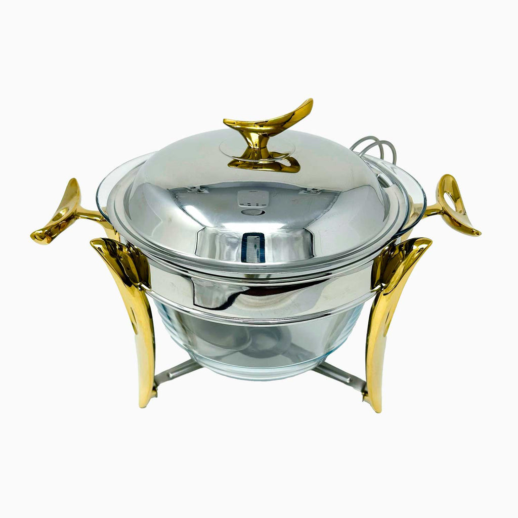 SILVER AND GOLD SOUP BOWL WITH WARMER WITH DIPPER