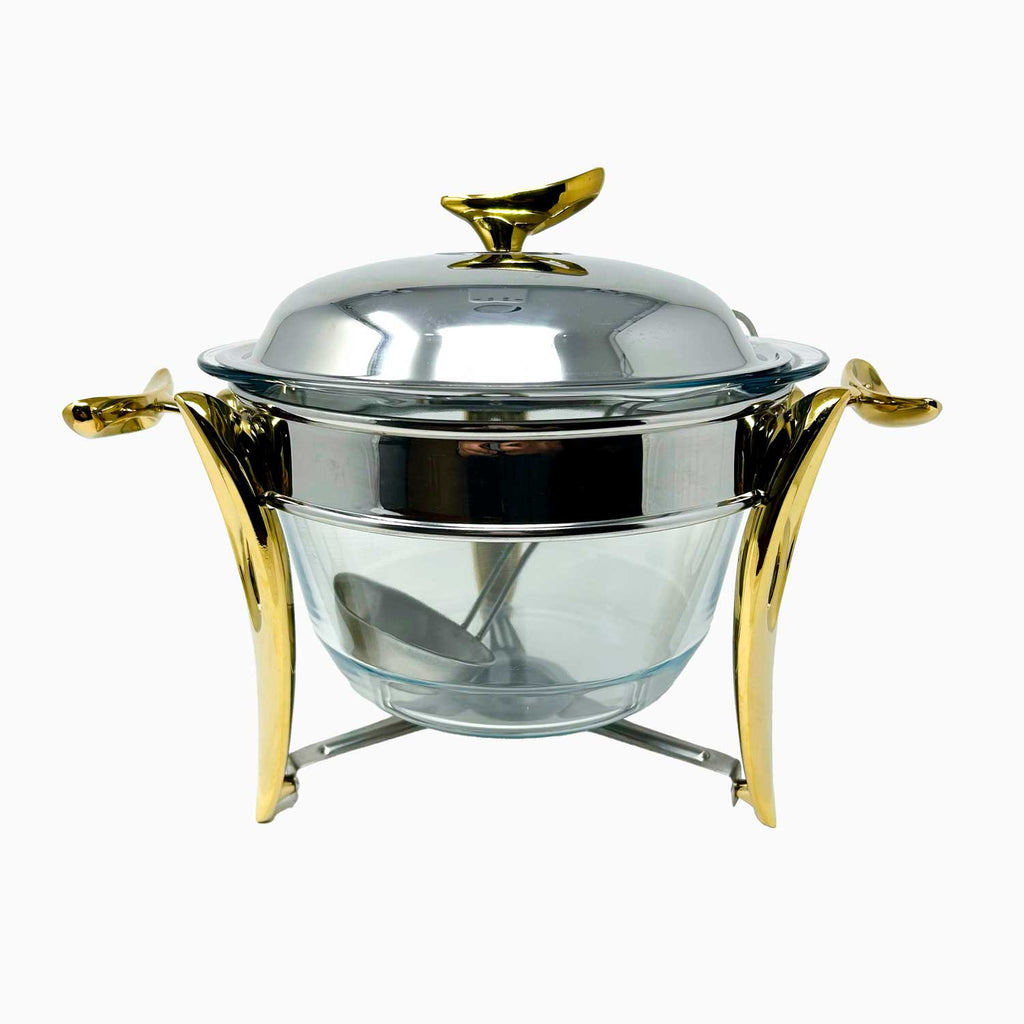 SILVER AND GOLD SOUP BOWL WITH WARMER WITH DIPPER