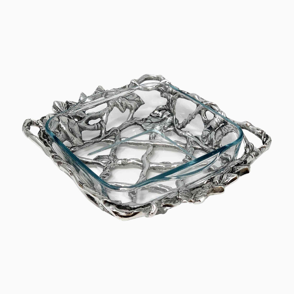 SILVER PYREX CRISS CROSS SERVING DISH