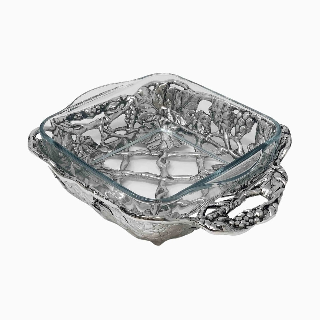 SILVER PYREX CRISS CROSS SERVING DISH