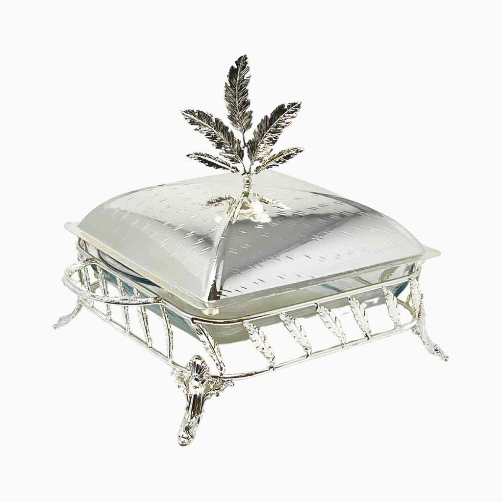 SILVER SQUARE SERVING DISH WITH  LID