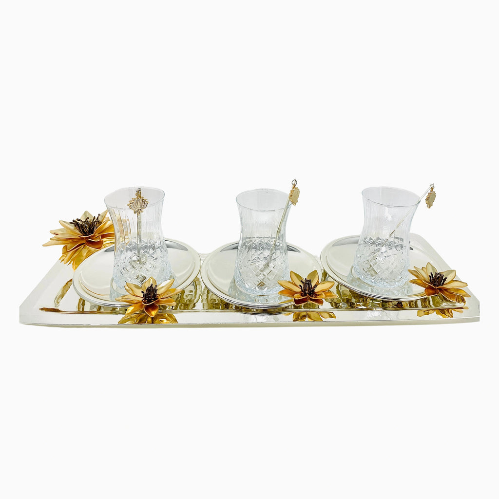 SIX-PERSON GLASS TEA CUP SET