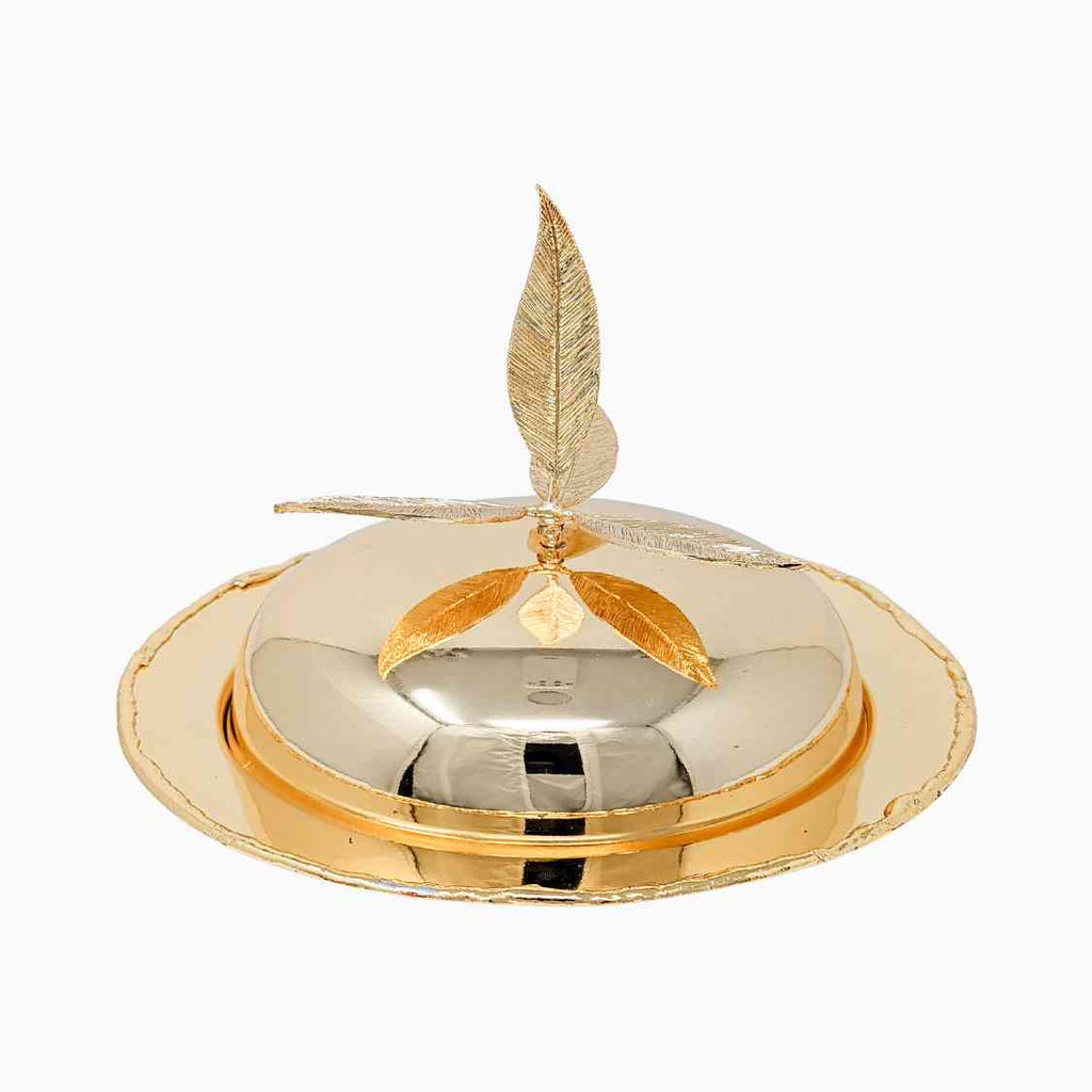 SMALL GOLD SERVING PLATE WITH LEAF